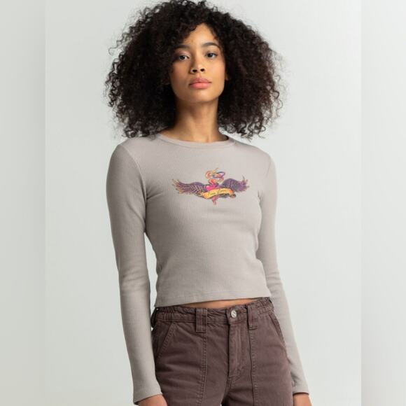 URBAN OUTFITTERS BDG | Waffle Knit Graphic Thermal Long Sleeve Top | Large - Picture 2 of 8